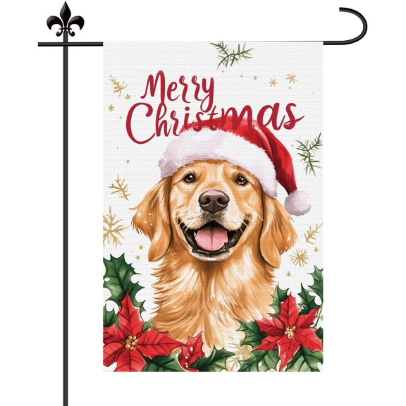 Golden Retriever Garden Flag - 18x12in Double Sided Goldendoodle Christmas Yard Flag for Holiday Decor