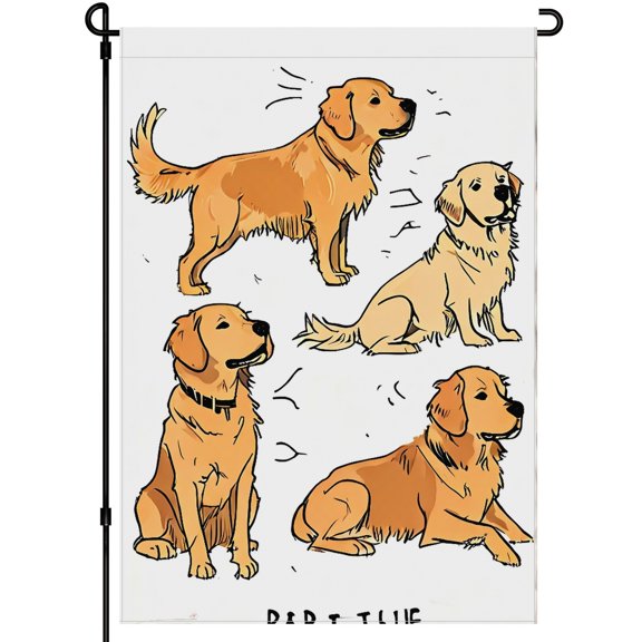 Golden Retriever Garden Flags for Front Door Home Porch Backyard - 28x40 Inch Simple Doodle Happy Smile Washable Camping Flag Durable Double-Side Versatile Chic Garden Flag
