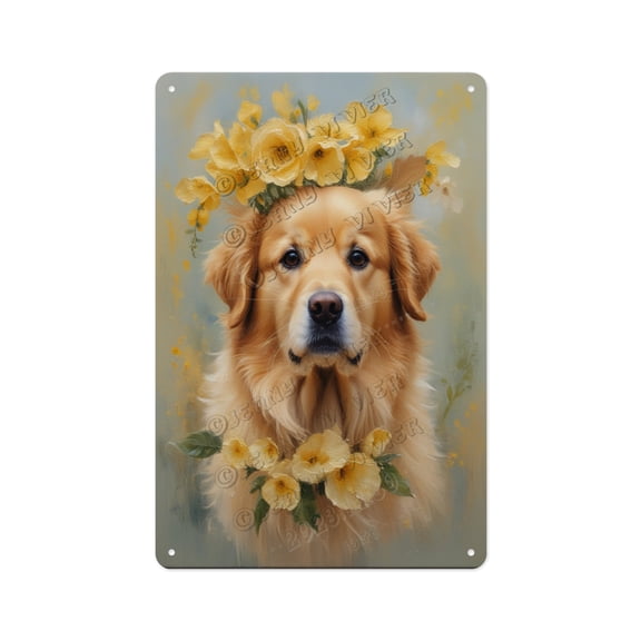 Golden Retriever Garden Portrait Aluminum Sign 8x12 Inches - Metal Pet Clinic Decor for Veterinary Offices