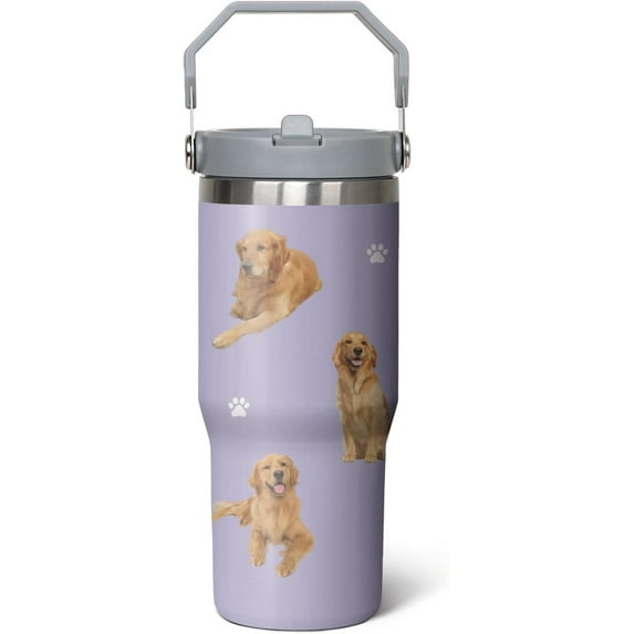 Golden Retriever Gift for Golden Retriever Owner,30 oz Golden Retriever Tumbler Stainless Steel Insulated with Handle (Golden Retriever-Lavender, 30 oz)
