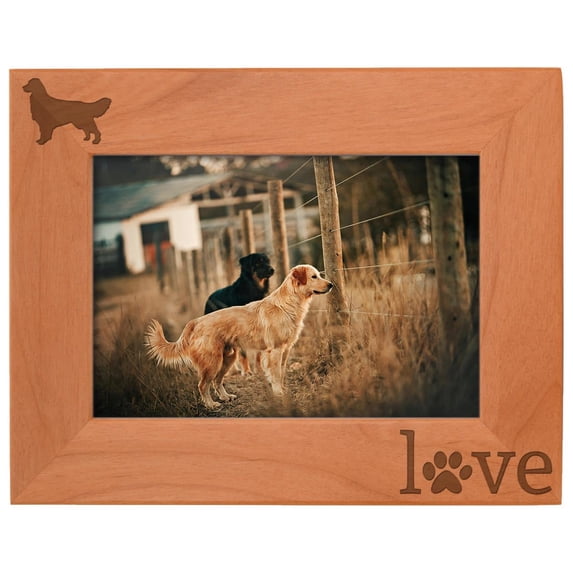 ThisWear Golden Retriever Gifts Paw Prints Dog Owner Natural Wood Engraved 5x7 Landscape Picture Frame Wood