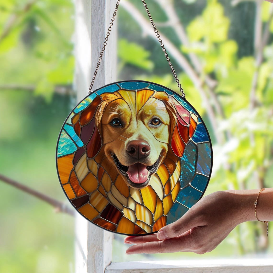 Golden Retriever Glass Suncatcher, Loyal Pet Lover Canine Art, 3.5 in