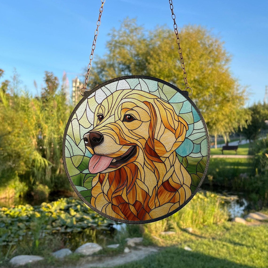 Golden Retriever Glass Suncatcher v5, Dog Lover Window Decor, Pet Memorial Animal Art, 3.5 in