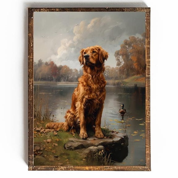 Golden Retriever Golden Retriever Field Golden Retriever Art Dog Dad Dog Mom Duck Hunter Art, F038, 12x18 UNFRAMED
