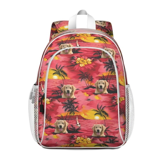 Golden Retriever Hawaiian Backpack for School,Cute School Bag,Schoolbag with Adjustable Shoulder Straps & Padded Back,15"x11.42"x5.5"