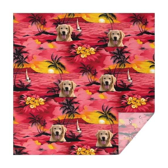 Golden Retriever Hawaiian Square Tablecloth,Waterproof Square Table Cover,Wipeable Spillproof Washable Table Cover for Home Kitchen Party Decor 60"x60"(152x152cm)