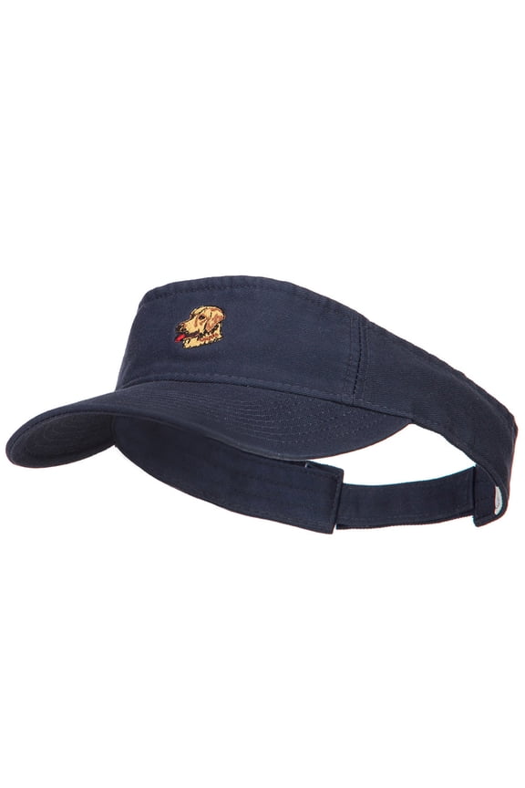 Golden Retriever Head Embroidered Pro Style Cotton Washed Visor - Navy OSFM