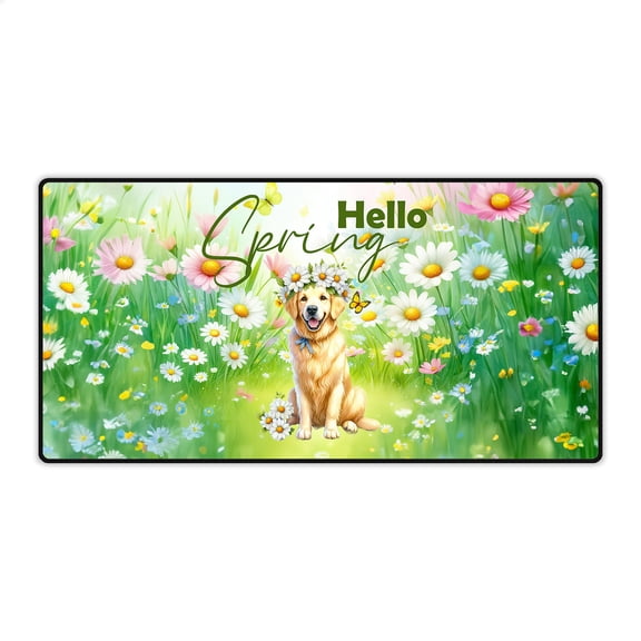 Golden Retriever Hello Spring Time Flower Floral Nature Desk Mat Full Keyboard Mouse Pad Goldens Dog Lover Gifts Idea Large Mousepad - 02031