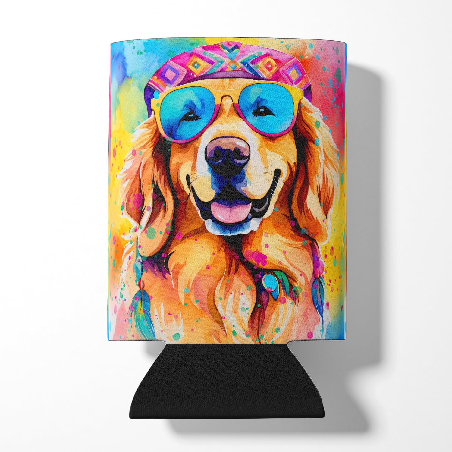 Golden Retriever Hippie Dawg Can or Bottle Hugger 3 in x 5 in