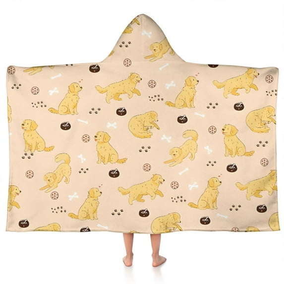 Golden Retriever Hooded Bath Towel,50"x30" for Ages 3 To 12 Kids, Quick Dry Lightweight Soft Microfiber Hood Beach Towel Cover Up for Kids