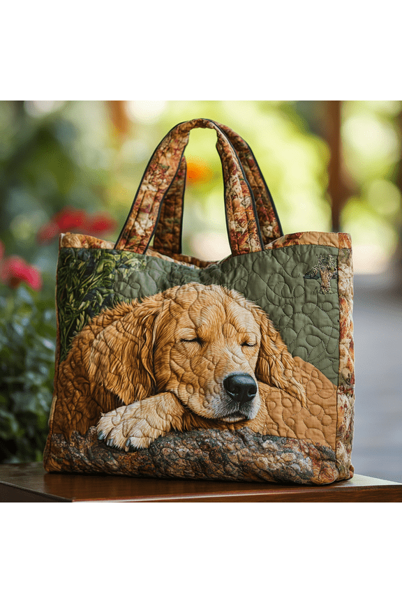 Golden Retriever Joy Quilted Tote Bag, Women Quilted Tote Bag, Handmade Patchwork Tote, Women Shoulder Bag, Gift For Her