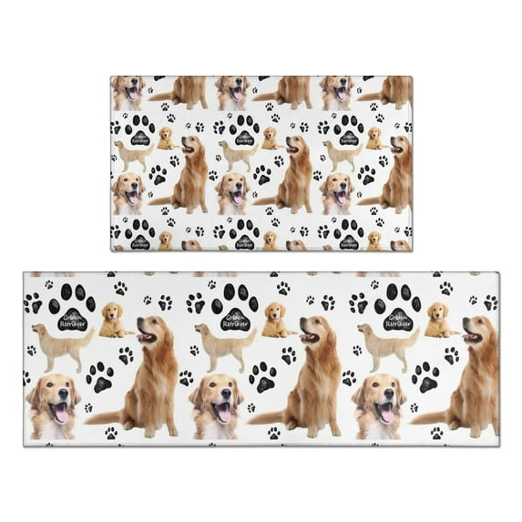 Golden Retriever Kitchen Rugs Sets Of 2,Anti Fatigue Kitchen Mat Rugs Non Slip Washable,Decorative Kitchen Floor Mats for Kitchen,Sink,Laundry,17"x30"+17"x47"
