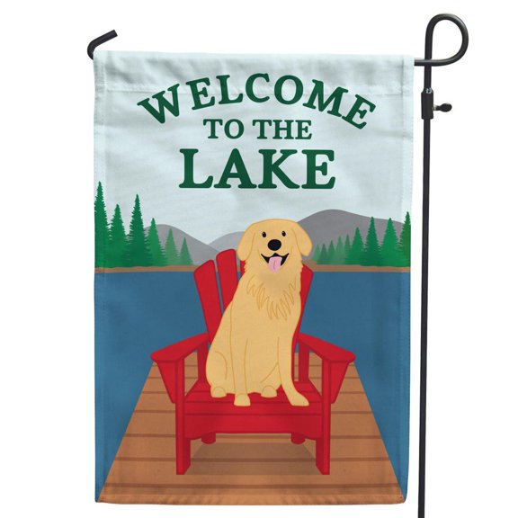 Golden Retriever Lake House Summer Flag 12x18 POLE NOT INCLUDED Garden Flag