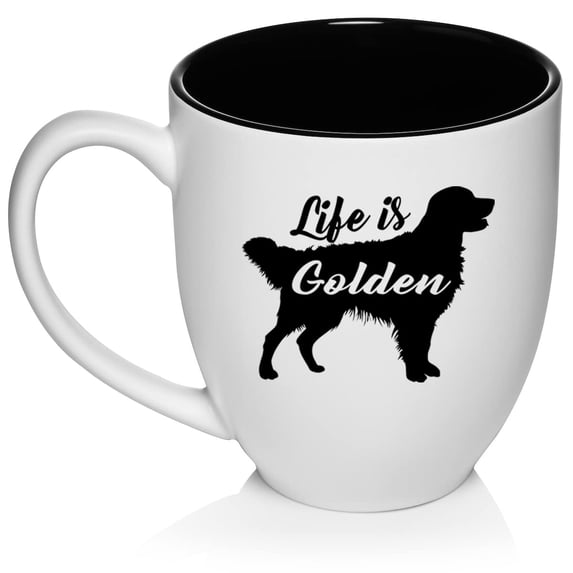 Golden Retriever 'Life is Golden' Ceramic Coffee Mug Tea Cup Gift for Her, Him, Women, Men, Wife, Husband, Mom, Dad, Daughter, Friend, Cute, Birthday, Anniversary, Puppy, Dog Lover (16oz White)