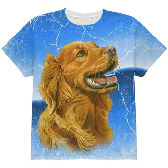 Golden Retriever Live Forever All Over Youth T Shirt Multi YSM