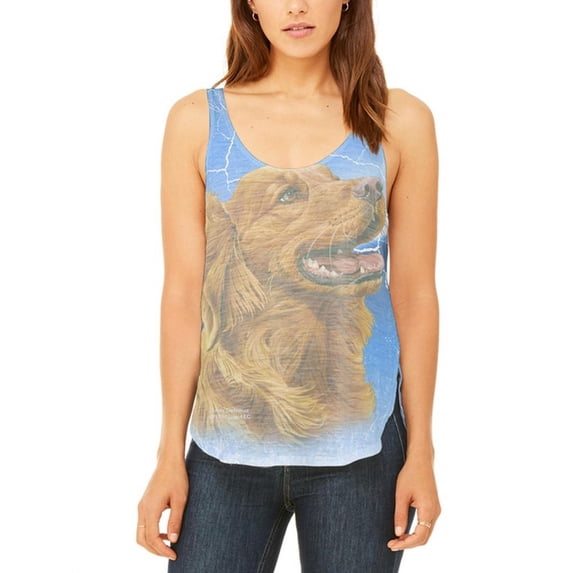 Golden Retriever Live Forever Juniors Flowy Side Slit Tank Top Multi 2XL