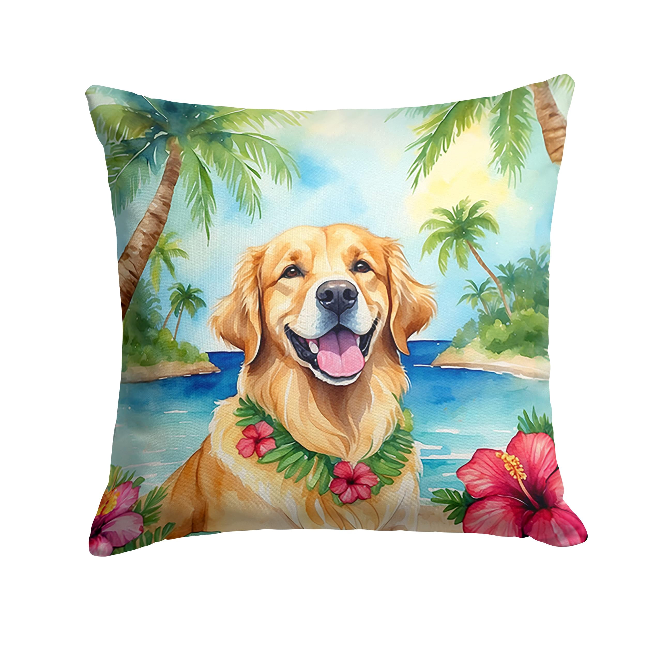 Golden Retriever Luau Throw Pillow 18 in x 18 in