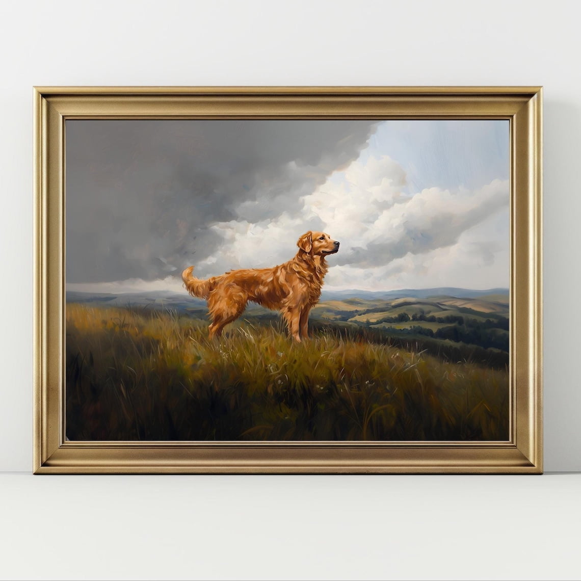 Golden Retriever Majestic Dog Landscape Wall Art Print, Rustic Animal ...