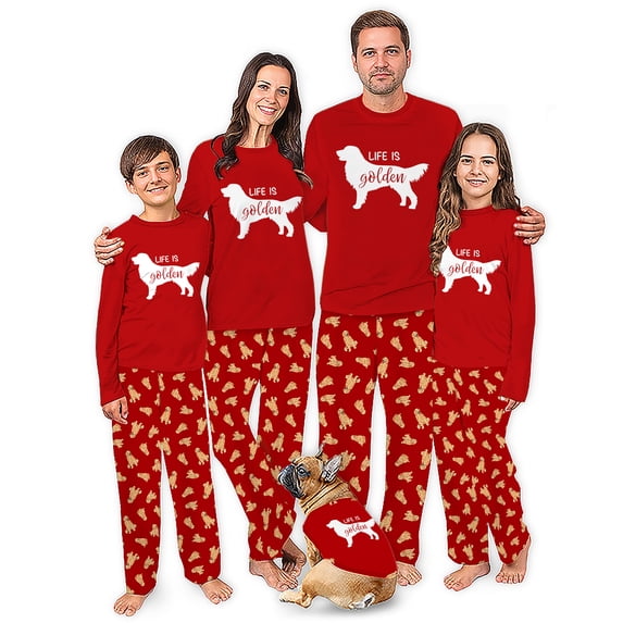 Golden Retriever Matching Pjs For Family And Dog, Life Is A Golden Red Pajamas, Side Pockets