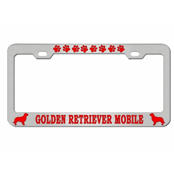 Golden Retriever Mobile Style Dog Metal License Plate Frame Personalized/Car Accessories Car Tag Holder Cover (Chrome/Red)