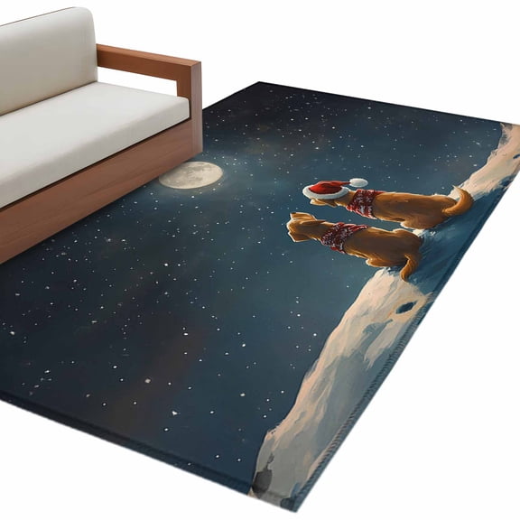 Golden Retriever Moon Area&nbsp;Rug 2.7x5ft Christmas Winter Night Non-Slip&nbsp;Washable Square&nbsp;Rugs Soft Felt Indoor Floor Mat for Bedroom Kitchen Living Room Bathroom
