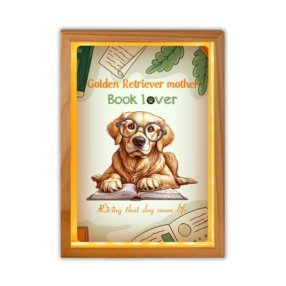 Golden Retriever Mother Book Lover Living That Dog Mom Life Happy Mother's Day Acrylic Plaque with Wood Photo Frame Box Goldens Dog Lover Gifts Idea Light Box - 03004