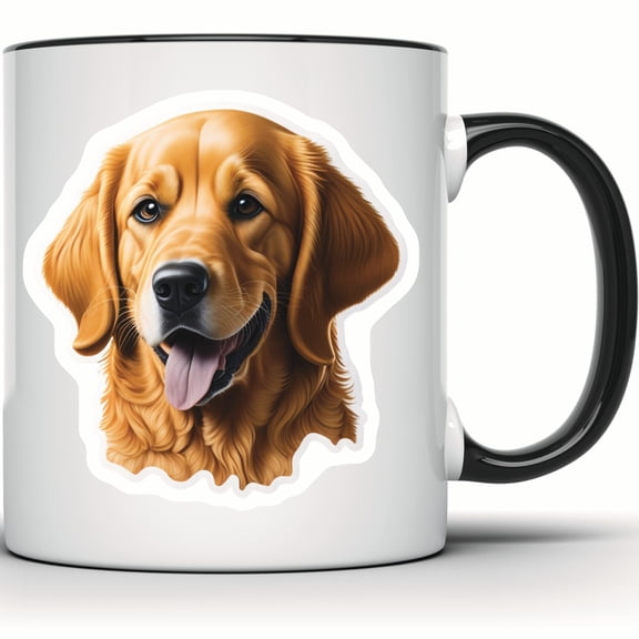Golden Retriever Mug - Dog Lover Gift - Cute Pet Portrait Coffee Mug - Animal Breed Art - Golden Retriever Gifts - 11 Ounce Black Rim Handle Novelty Coffee Cup - WMUG0579-Black Rim