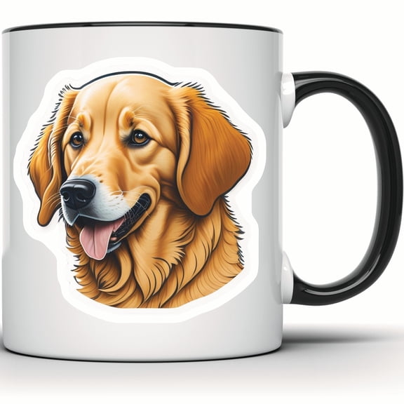 Golden Retriever Mug, Dog Lover Gift, Cute Puppy Coffee Mug, Pet Owner Present, Animal Art Mug, Dog Breed Mug, Retriever Gift - 11 Ounce Black Rim Handle Novelty Coffee Cup - WMUG0580-Black Rim
