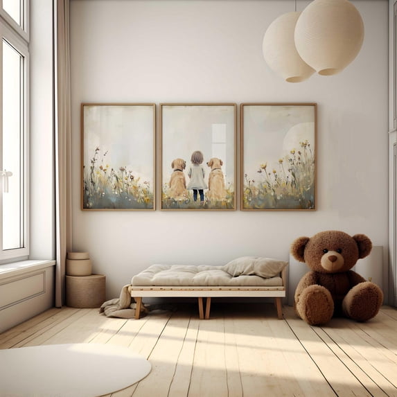 Golden Retriever Nursery Print Dog Family Portrait Dog Nursery Decor Dog Wall Art with Dogs Set 3 Stretched Canvas 8x12