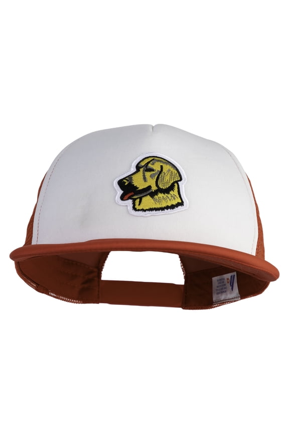 Golden Retriever Patched Flat Bill Trucker Snapback Cap - White Red OSFM