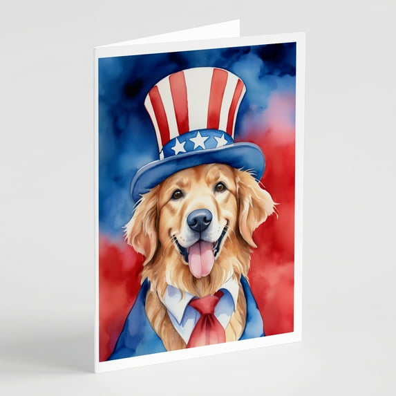 Golden Retriever Patriotic American Greeting Cards Pack of 8 7 in x 5 in