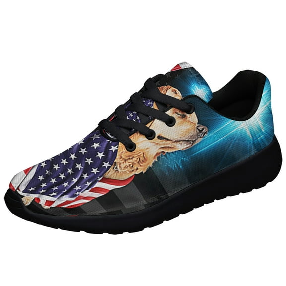 Golden Retriever Patriotic American flag Shoes Sneakers Black Size 10