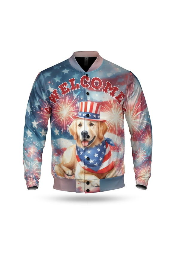 Golden Retriever Patriotic Welcome for 4Th of July Independence Day All Over Print 3D Baseball Jacket Goldens Dog Lover Gifts Idea Bomber Jacket Softball - 00010