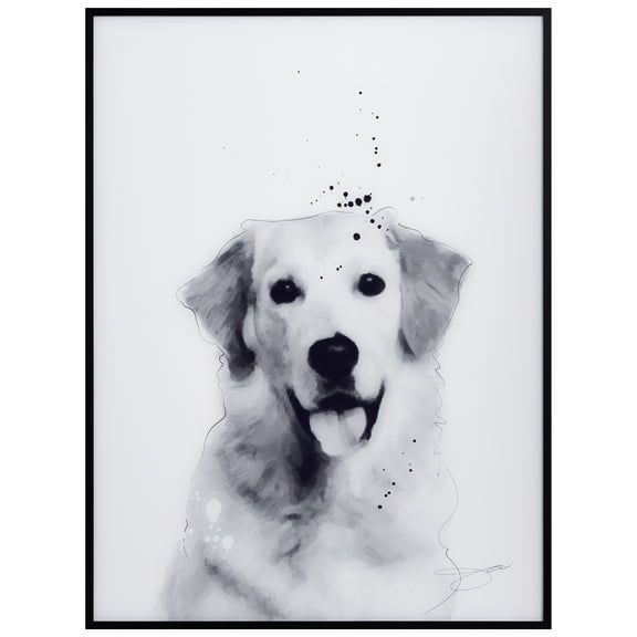 "Golden Retriever" Pet Paintings on Printed Glass Encased with a Gunmetal Anodized Frame