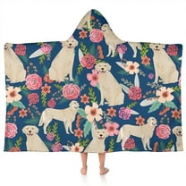 Golden Retriever and Pioneer Flower Hooded Bath Towel，50"x30" for Ages 3 To 12 Kids, Quick Dry Lightweight Soft Microfiber Hood Beach Towel Cover Up for Kids