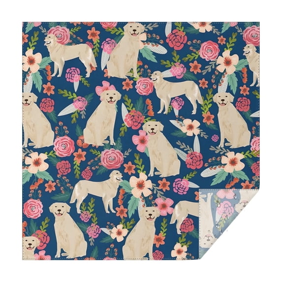 Golden Retriever and Pioneer Flower Square Tablecloth,Waterproof Square Table Cover,Wipeable Spillproof Washable Table Cover for Home Kitchen Party Decor 52"x52"(132x132cm)