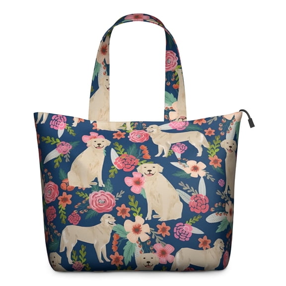 Golden Retriever and Pioneer Flower Travel Tote Bags for Women Carry On,Large Weekender Bags for Women Travel,Multi Functional Duffle Bag for Work,Shopping,Sports