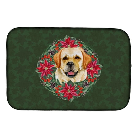 Golden Retriever Poinsetta Wreath Dish Drying Mat