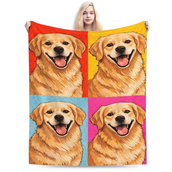 Golden Retriever Pop Blanket for Couch Bed Colorful Dog Portrait Design Soft Cozy Home Decor National Dog Day Gift 50x40