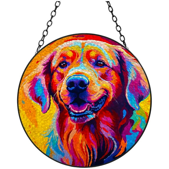 Golden Retriever Portrait Stained Glass Suncatcher Window Hangings Colored Handmade Glass Suncatcher Crafts Kits for Indoor Garden Christmas Decoration 16x16cm(1)