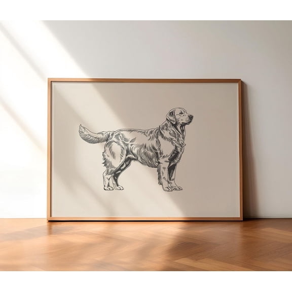 Golden Retriever Print, Dog Vintage Poster, Dog Wall Art, Antique Vintage Art, Country Wall Art, Dog Drawing Illustration, Farmhouse Print Wall Art, Modern Wall Decor, 8x12 UNFRAMED