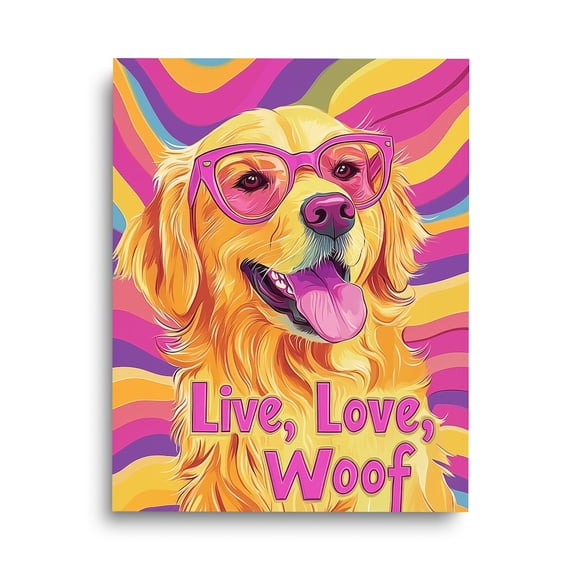 Golden Retriever Print, Psychedelic Dog Wall Art, 70S Groovy Poster, Colorful Retro Decor, Cute Puppy Artwork, Pet Lover Home Decor #3700, Unframed Poster Size 16x24