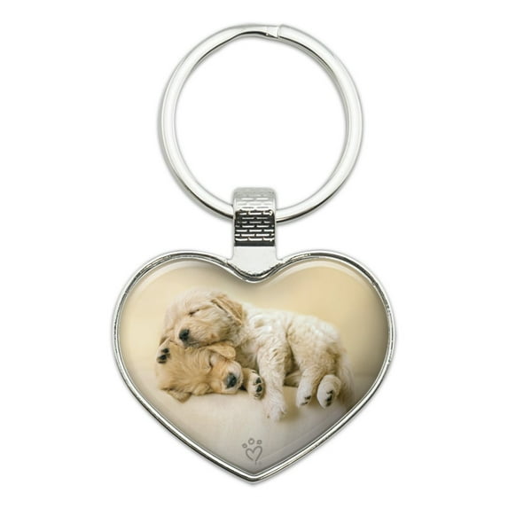 Golden Retriever Puppies Dogs Friends Sleeping Heart Love Metal Keychain Key Chain Ring