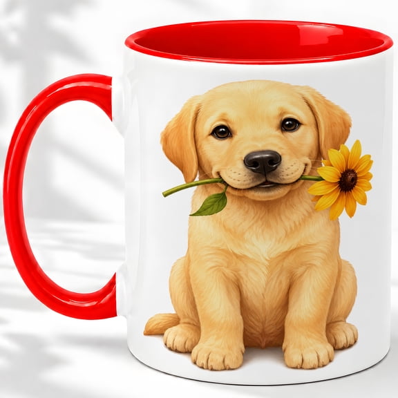 Golden Retriever Puppy Accent Mug, 11oz Ceramic Coffee Cup for Dog Lovers