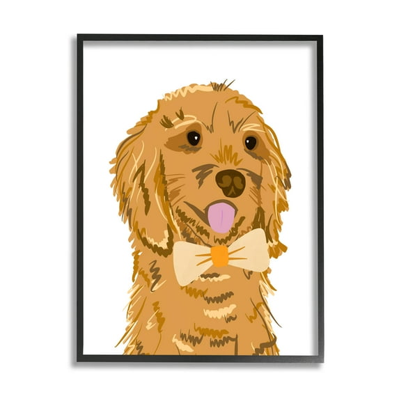 Golden Retriever Puppy Bowtie Pet Animals & Insects Graphic Art Black Framed Art Print Wall Art