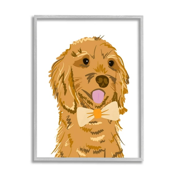 Golden Retriever Puppy Bowtie Pet Animals & Insects Graphic Art Gray Framed Art Print Wall Art