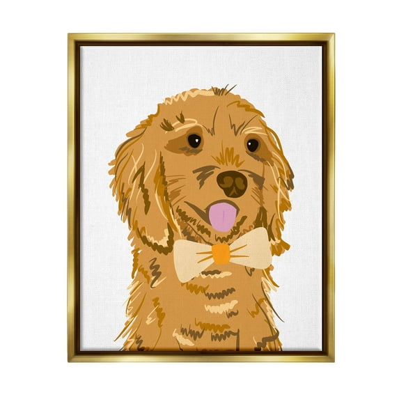 Golden Retriever Puppy Bowtie Pet Animals & Insects Graphic Art Metallic Gold Framed Art Print Wall Art