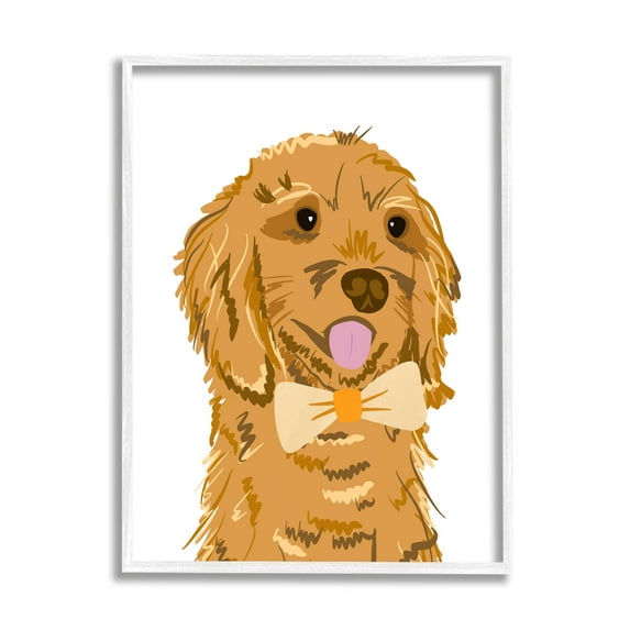 Golden Retriever Puppy Bowtie Pet Animals & Insects Graphic Art White Framed Art Print Wall Art