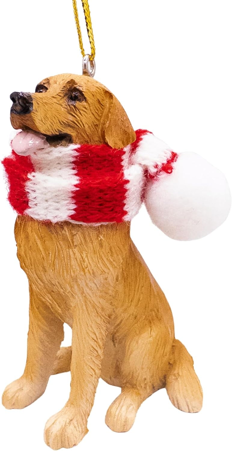 Golden Retriever Dog Ornament with Red and White Scarf