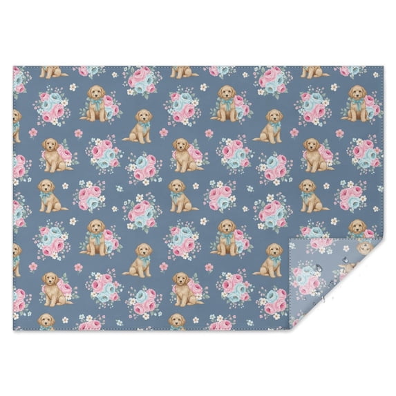 Table Menu App Golden Retriever Puppy and Flora Waterproof Tablecloth, Rectangular ...